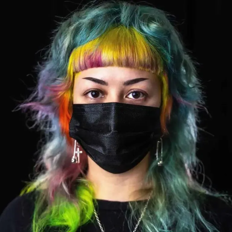 Punk Style Multi-Colored Soft Shag Mullet With Blunt Bangs