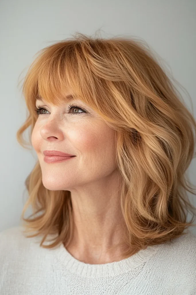 Strawberry Blonde Layered Cut with Wispy Fringe