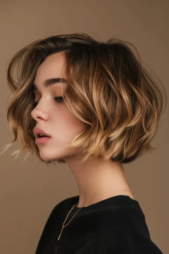 Balayage Short Wavy Bob