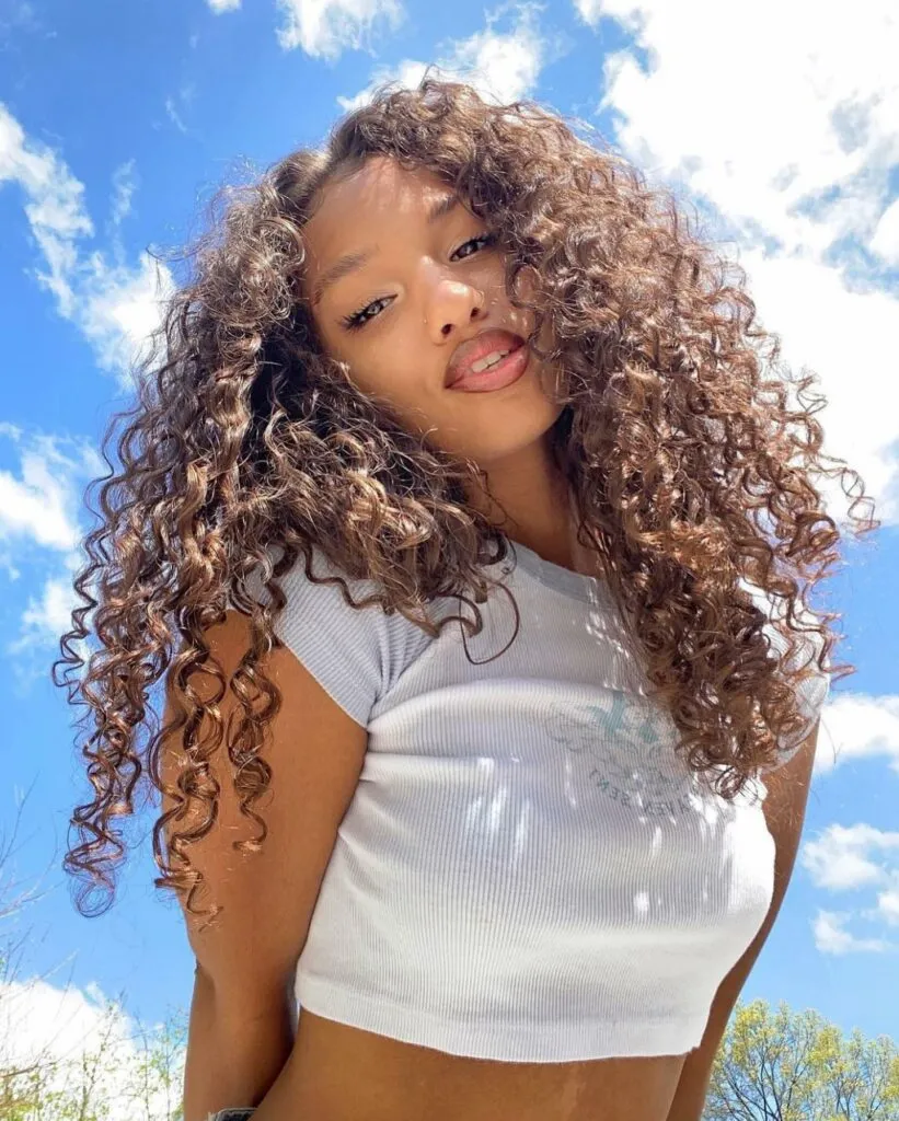 Caramel Honey Highlights on Butterfly Curly Haircut