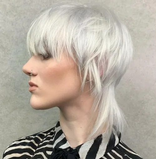 Platinum Mullet with Long Wispy Bangs