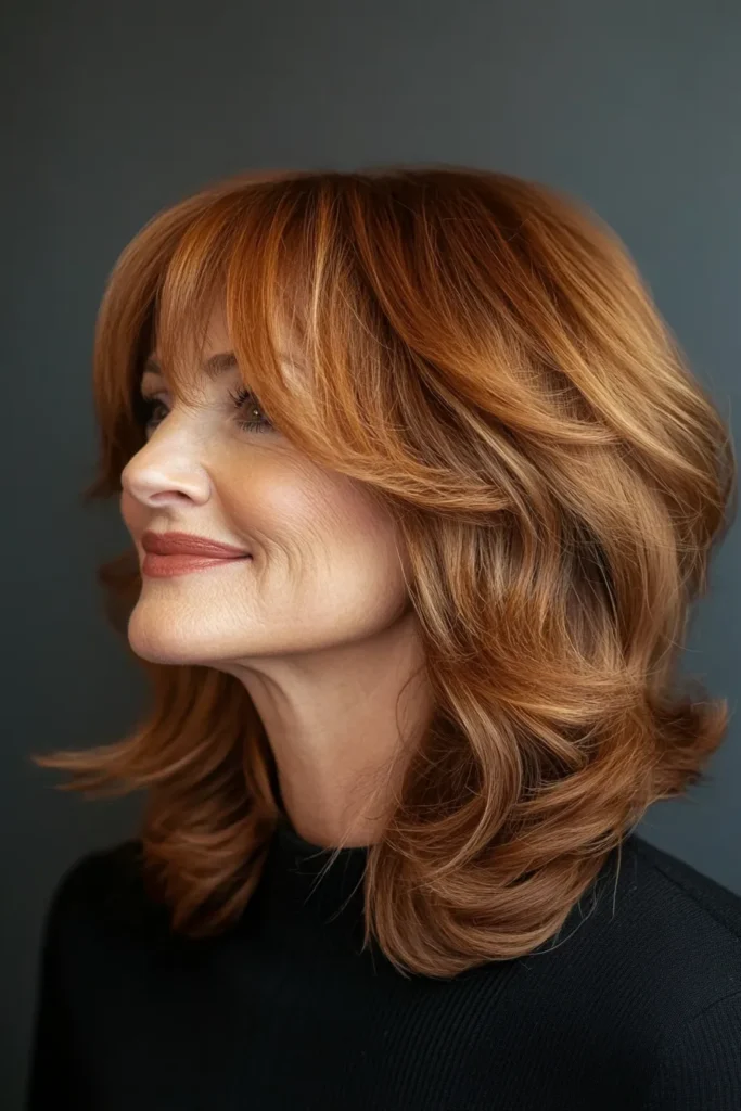 Soft Auburn Lob with Sweeping Side Bangs