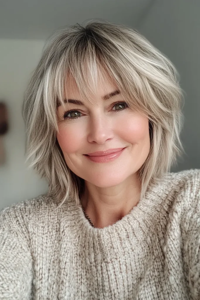 Ash Blonde Short Shag with Piecey Bangs