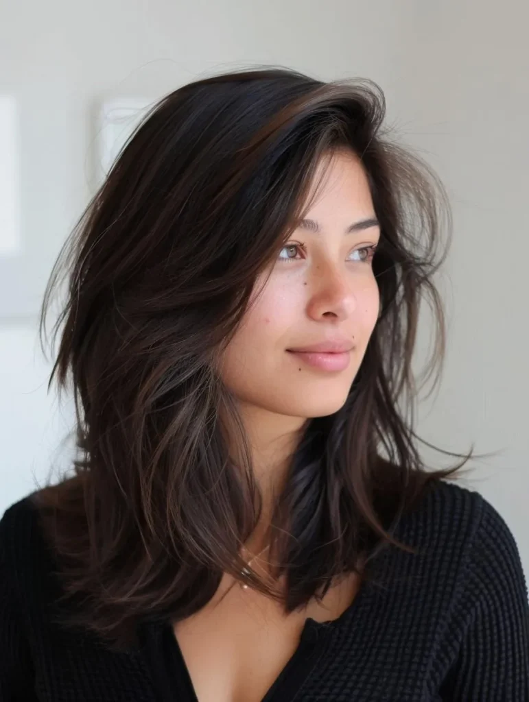 Layered Long Bob with Natural Waves