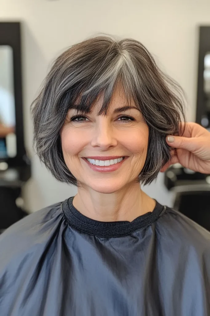 Charcoal Gray Short Bob with Soft Bangs