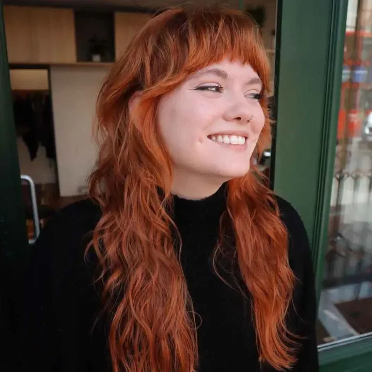 Wavy Shaggy Ginger Soft Mullet With Bangs