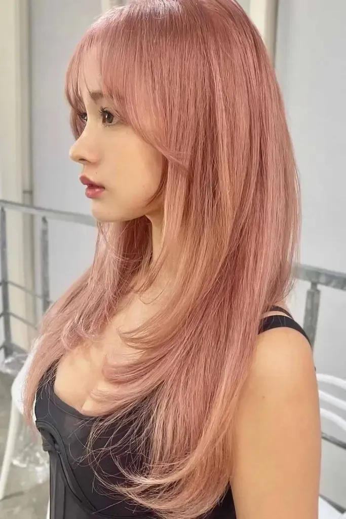 Butterfly Cut with Two-Way Bangs on Bleach White Pink Hair
