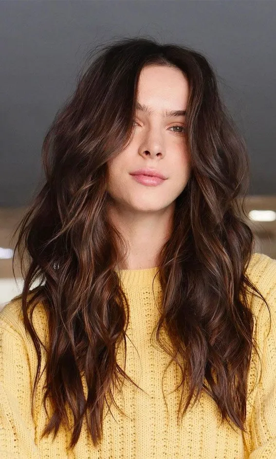 Long and Piece-y with Curtain Bangs and Dynamic Color