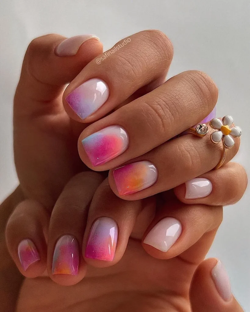 Short Pastel Ombre Spring Nail Art