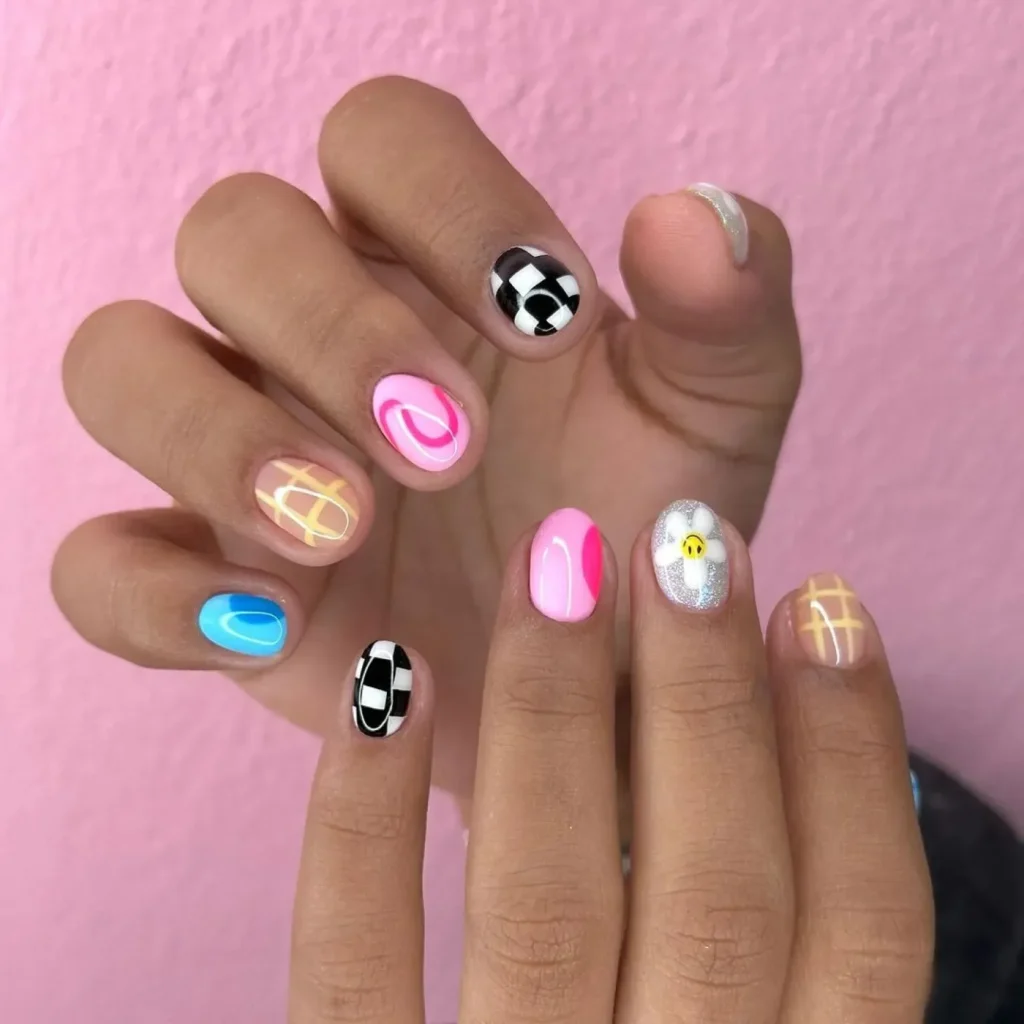 Fun Mismatched Short Spring Nail Art Designs