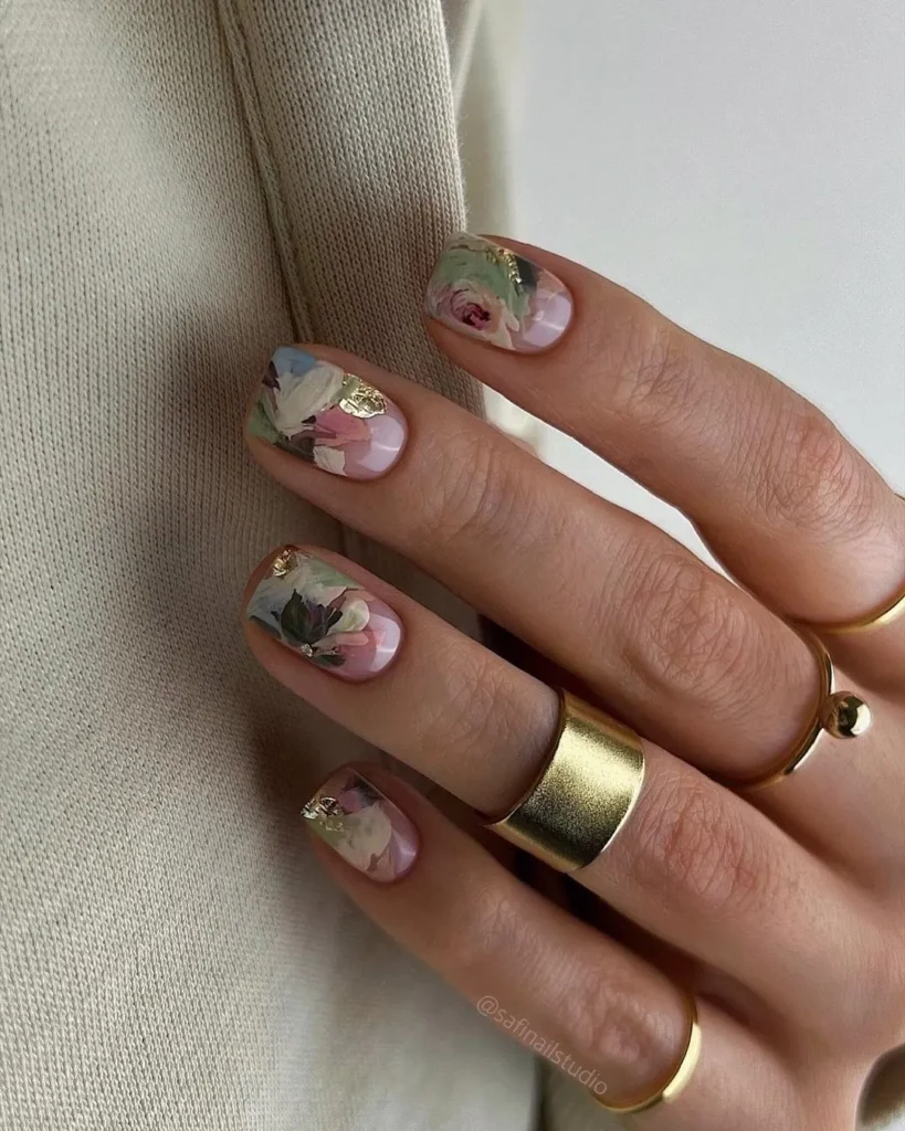 Artistic Short Floral Spring Nail Art