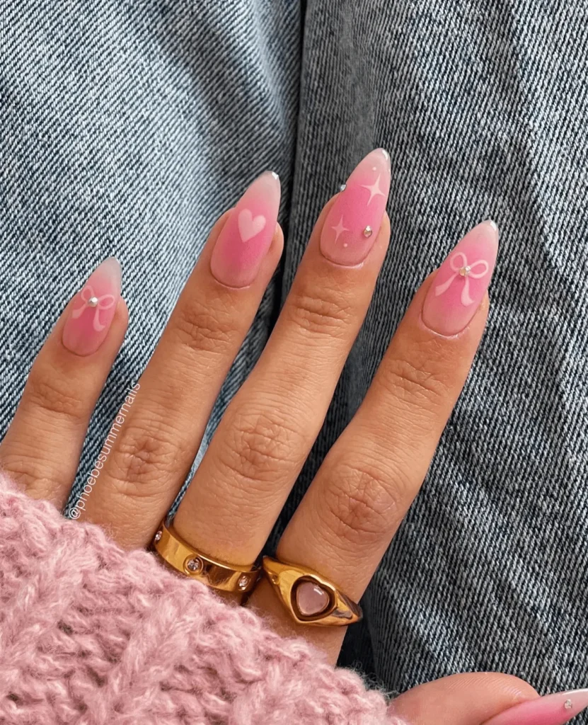Pretty in Pink Almond Shaped Spring Nail Art