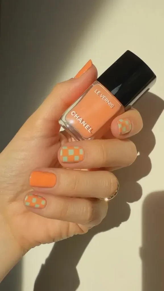 Spring Checkerboard Nail Art