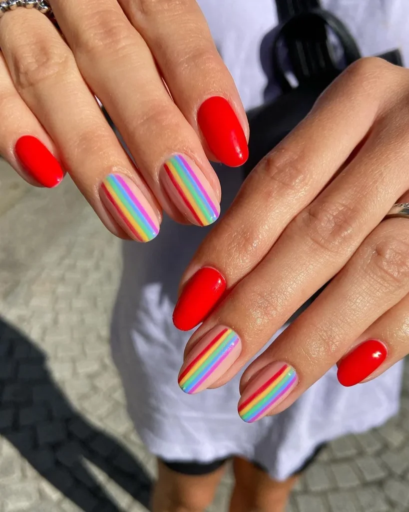 Bright Rainbow Almond Shaped Spring Nail Designs