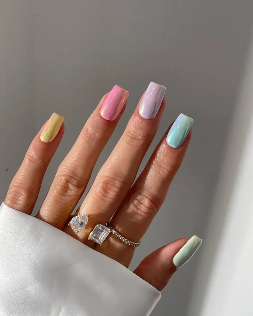 Shimmery Pastel Coffin Shaped Spring Nails