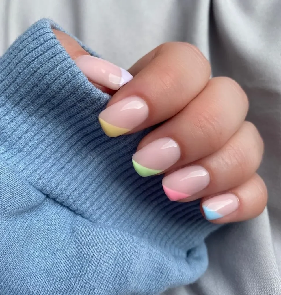 Modern Asymmetrical Pastel French Manicure