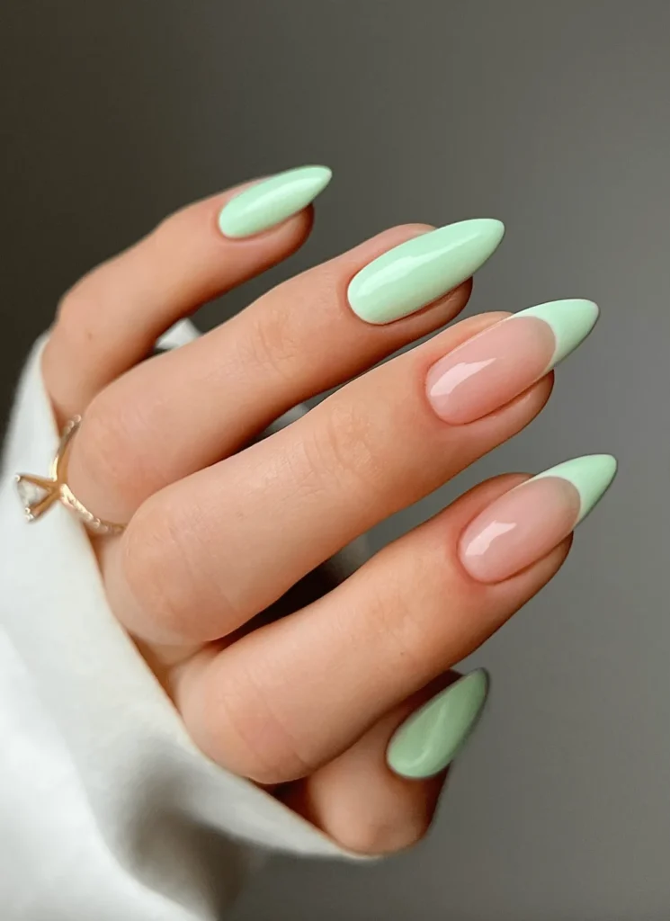 Pastel Matcha Green Spring Nails
