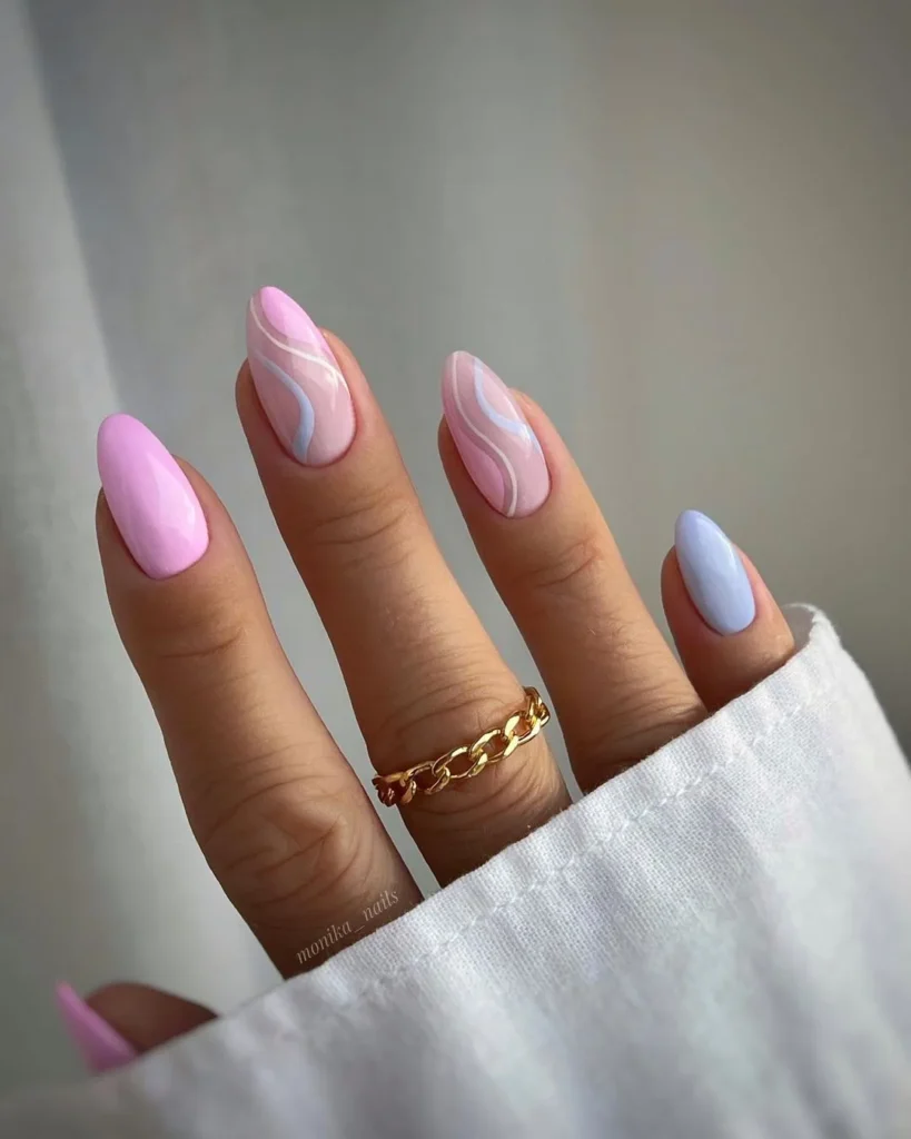 Cute Pastel Spring Nails With Wavy Designs