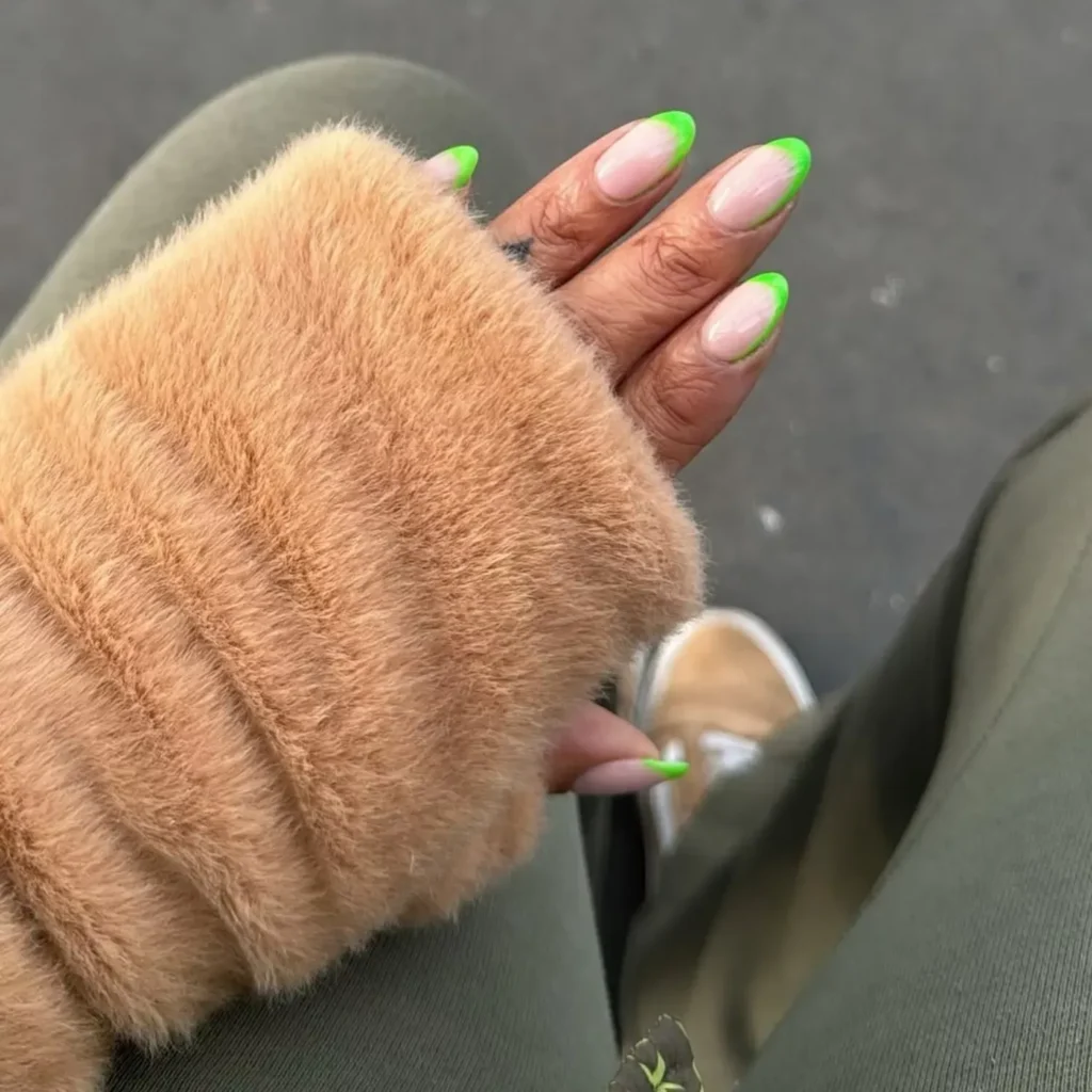 Lime Green Asymmetric French Tips